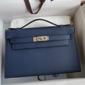 Hermes Kelly Pochette Handmade Bag In Blue Saphir Epsom Calfskin JM417lx53