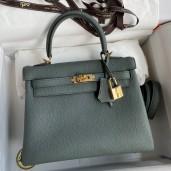 Hermes Kelly Retourne 25 Handmade Bag In Vert Amande Clemence Leather JM667Wj24