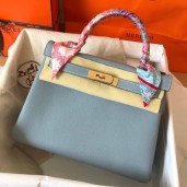Hermes Kelly Retourne 28 Handmade Bag In Blue Lin Clemence Leather JM1023hs91