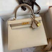 Hermes Kelly Sellier 25 Bicolor Bag in Craie and Trench Epsom Calfskin JM1098Ix66