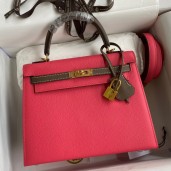 Hermes Kelly Sellier 25 Bicolor Bag in Rose Extremea nd Taupe Epsom Calfskin JM1594vX95