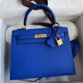 Hermes Kelly Sellier 25 Handmade Bag In Blue France Epsom Calfskin JM405NL80