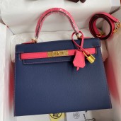 Hermes Kelly Sellier 28 Bicolor Bag in Blue Saphir and Rose Lipstick Epsom Calfskin JM2006Gp37