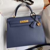 Hermes Kelly Sellier 28 Handmade Bag In Blue Saphir Epsom Calfskin JM1400zp53
