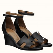 Hermes Legend Wedge Sandal In Black Calfskin JM258SP97