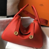 Hermes Lindy 30cm Bag In Red Clemence Leather GHW JM723eo14