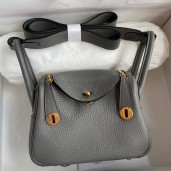 Hermes Mini Lindy Handmade Bag In Gris Meyer Clemence Leather JM1541ni51