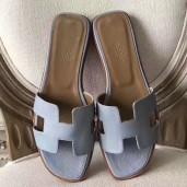 Hermes Oran Sandals In Blue Lin Epsom Leather JM1575fo19