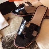 Hermes Oran Sandals In Burgundy Shiny Niloticus Crocodile JM1013lx53