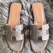 Hermes Oran Sandals In Grey Ostrich Leather JM1610cC72