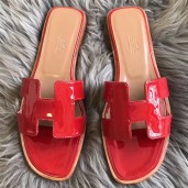 Hermes Oran Sandals In Red Patent Leather JM1330Hk55