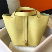Hermes Picotin Lock 22 Bag In Jaune Poussin Clemence Leather JM1571Bk18