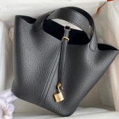 Hermes Picotin Lock 22 Handmade Bag in Black Clemence Leather JM935DV39