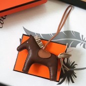 Hermes Rodeo Horse Bag Charm In Cafe/Camarel/Grey Leather JM126dV68