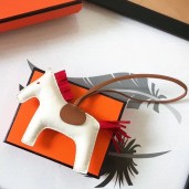 Hermes Rodeo Horse Bag Charm In White/Camarel/Red Leather JM769NG76