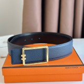 Hermes Tube H Reversible Belt 38MM in Blue Clemence Leather JM1207hI90