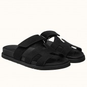 Hermes Women's Chypre Sandals In Black Suede Calfskin JM1822zZ68