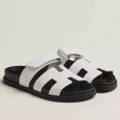Hermes Women's Chypre Sandals In White Calfskin JM1946uw21
