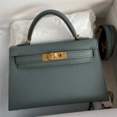 High Imitation Hermes Kelly Mini II Sellier Handmade Bag In Vert Amande Epsom Calfskin JM264Dd98