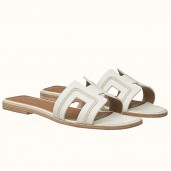 High Imitation Hermes Oran Sandals In White Leather With Stitched Detail JM1456Dd98