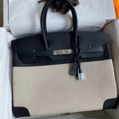 High Quality Replica Hermes Birkin 35 Handmade Bag In Toile & Black Swift Leather JM1269Mj59