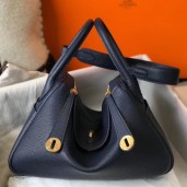 Hot Hermes Lindy 30cm Bag In Navy Blue Clemence Leather GHW JM110GO58