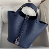 Hot Hermes Picotin Lock 18 Handmade Bag in Blue Saphir Clemence Leather JM1600GO58