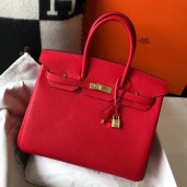 Imitation Cheap Hermes Birkin 35cm Bag In Red Clemence Leather GHW JM2059iu55