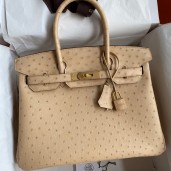 Imitation Hermes Birkin 30 Retourne Handmade Bag In Chai Ostrich Leather JM930xN24