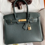 Imitation Hermes Birkin 30 Retourne Handmade Bag In Vert Cypres Chevre Mysore Leather JM632xN24