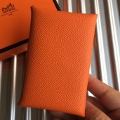 Imitation Hermes Calvi Card Holder In Orange Epsom Leather JM56Bb80