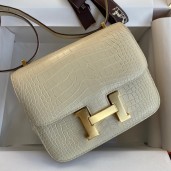 Imitation Hermes Constance 18 Handmade Bag In Vanille Matte Alligator Leather JM36xN24