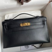 Imitation Hermes Kelly Pochette Handmade Bag In Black Swift Calfskin JM328sd97