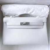 Imitation Hermes Kelly Pochette Handmade Bag In White Swift Calfskin JM1725if87