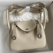 Imitation Hermes Mini Lindy Handmade Bag In Craie Clemence Leather JM815QA81