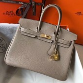 Knockoff AAAAA Hermes Birkin 25cm Bag In Tourterelle Clemence Leather GHW JM89IC64