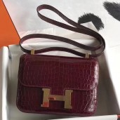 Knockoff AAAAA Hermes Constance 24 Handmade Bag In Bourgogne Niloticus Crocodile JM1281IC64