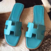 Knockoff Best Hermes Oran Sandals In Blue Paon Epsom Leather JM1124Pu45