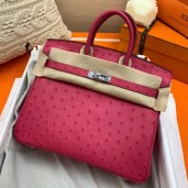 Knockoff Hermes Birkin 25 Handmade Bag In Rose Red Ostrich Leather JM701tp21