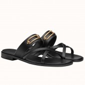 Knockoff Hermes Claire Sandals In Black Calfskin JM1697jI43