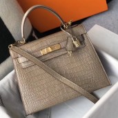 Knockoff Hermes Kelly 25cm Handmade Bag In Taupe Embossed Crocodile Leather JM728cL56