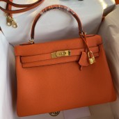Knockoff Hermes Kelly Retourne 32 Handmade Bag In Orange Clemence Leather JM105tp21