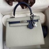 Knockoff Hermes Kelly Sellier 25 Bicolor Bag in Pearl Grey and Blue Mysore Goatskin JM365YI96