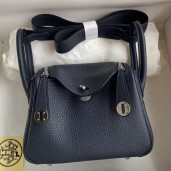 Knockoff Hermes Mini Lindy Handmade Bag In Blue Nuit HHL19clbnClemence Leather JM1247AT21
