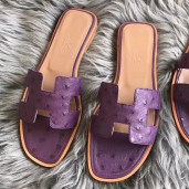 Knockoff Hermes Oran Sandals In Purple Ostrich Leather JM1026cL56