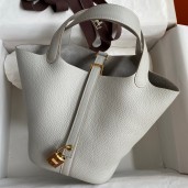 Knockoff Hermes Picotin Lock 18 Handmade Bag in Pearl Grey Clemence Leather JM421aP53