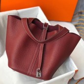 Knockoff Hermes Picotin Lock 22 Bag In Bordeaux Clemence Leather JM1889mD64