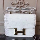 Knockoff Hermes White Constance MM 24cm Crocodile Bag JM1293mD64
