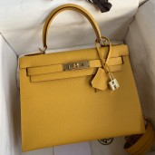 Knockoff High Quality Hermes Kelly Sellier 28 Handmade Bag In Jaune Ambre Epsom Calfskin JM392PP96
