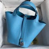 Knockoff High Quality Hermes Picotin Lock 18 Handmade Bag in Blue du Nord Clemence Leather JM1584PP96